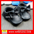 Small Order Accept black bow moccasins cow leather soft flat 2015 new style for baby shoes